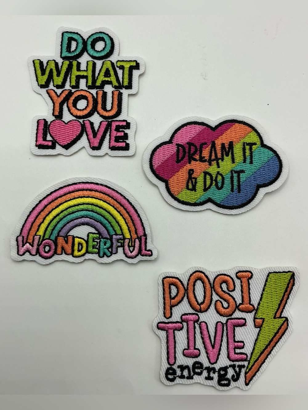 LOT OF 4 RAINBOW POSITIVE ENERGY IRON OR SEW ON PATCHES